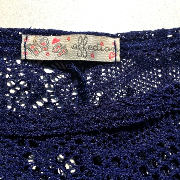 Blue Lace Semi Sheer Netted Blouse Top Size L - Picture 5 of 8